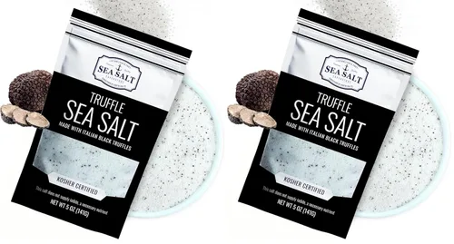 Vista 10 de Sal marina italiana de trufa negra, negro natural para sopas y salsas, sal gourmet suave y rica con infusión de trufa, bolsa de 14 onzas, Caravel