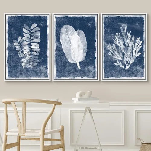 Vista 283 de SIGNWIN Lienzo enmarcado para pared, juego de arte de collage de hojas transparentes en blanco y negro, ilustraciones de naturaleza silvestre, arte