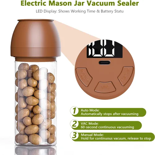 Vista 2 de FUTUREZEN Sellador al vacío eléctrico para tarros Mason para boca regular/ancha, marrón