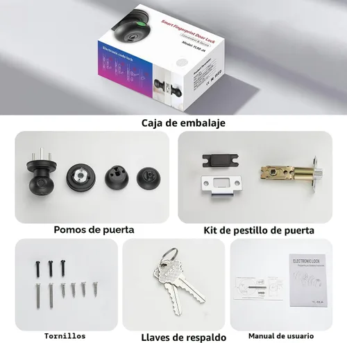 Vista 9 de Buoan - Cerradura de puerta de huellas dactilares, perilla inteligente de puerta con cerradura, cerradura de puerta biométrica negra, cerradura