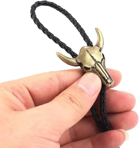 Vista 6 de AZORA Western Cowboy Bolo Tie - Collar de cuero para hombre, collar con colgante de cuerda y cordón trenzado para hombres, niños y niñas