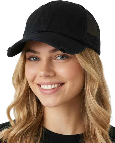 Vista 16 de Funky Junque Distressed Mesh Low Profile Trucker Hat Snapback Cap Paquete de 2: camuflaje negro y negro