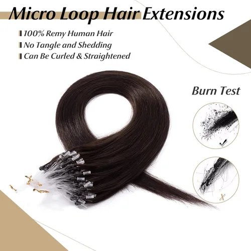 Vista 23 de SEGO Extensiones de cabello humano con micro cuentas, extensiones de cabello humano con micro bucle, lacio, natural, fusión fría, 1.76 oz/paquete