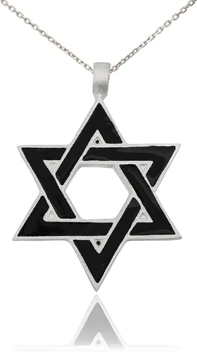Vista 2 de Collar con dije de estrella judía de David Israel de plata de peltre Algodón ajustable