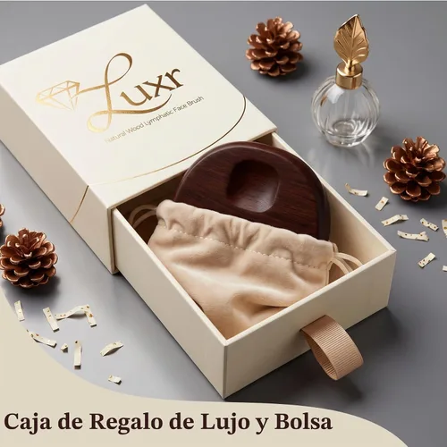 Vista 3 de LUXR Cepillo facial de contorno linfático, mango de madera real, cerdas