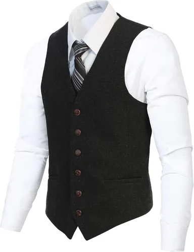 Vista 106 de Gioberti Chaleco de tweed formal de 6 botones para hombres