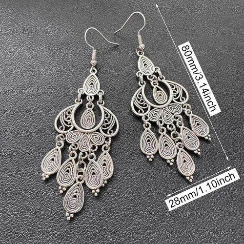 Vista 6 de Pendientes colgantes únicos de estilo bohemio vintage con diseño de lágrima de bronce para mujer