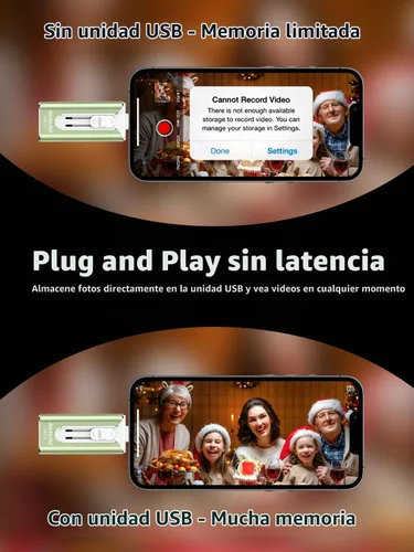 Vista 4 de Mini unidad flash de doble interfaz de 256 GB, memoria portátil compatible con iPhone 17/16/15/14/13/12/11, iPad, Android y PC, fácil de guardar