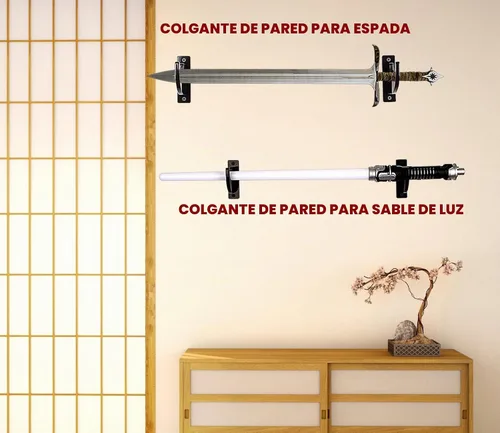 Vista 3 de Soporte de pared para sable de luz, paquete de 2 espadas Katana Samurai de acrílico negro, soporte de sable de luz para pared, pantalla horizontal