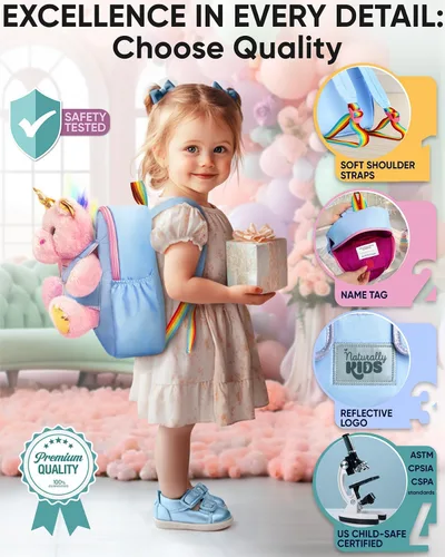 Vista 5 de Naturally KIDS Juguetes de unicornio rosa, regalos para niñas de 3 años, regalos de cumpleaños para niñas de 2 años, mochila de unicornio para niños