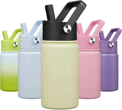 Vista 89 de BJPKPK Botella de agua con tapa con pajilla, botella de agua aislada de 15 onzas, botellas de agua de metal de acero inoxidable, termo reutilizable