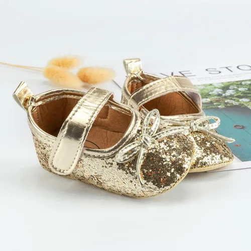 Vista 2 de Meckior Zapatos deportivos para bebé y niñas, suela suave, con lazo, princesa, vestido de boda, Mary Jane, planos, para recién nacidos, ligeros