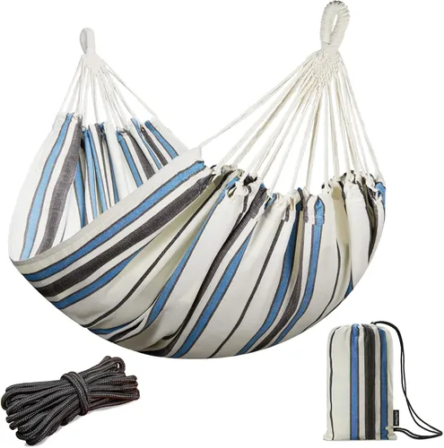 Vista 10 de JoyView Hamaca doble brasileña con cuerdas colgantes, extragrande de 86.6x59" hamaca portátil de algodón para patio, jardín, porche, capacidad