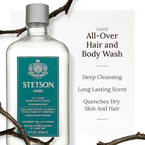 Vista 2 de SCENT BEAUTY STETSON Personal Care All Over Hair & Body Wash - Jabón corporal hidratante y champú, 16 onzas, paquete de 3, Oasis