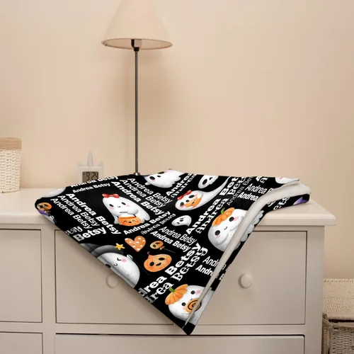 Vista 7 de Manta personalizada de fantasmas de Halloween, regalos para niñas, mujeres y niños, manta de forro polar ligera, espeluznante para niños, mantas