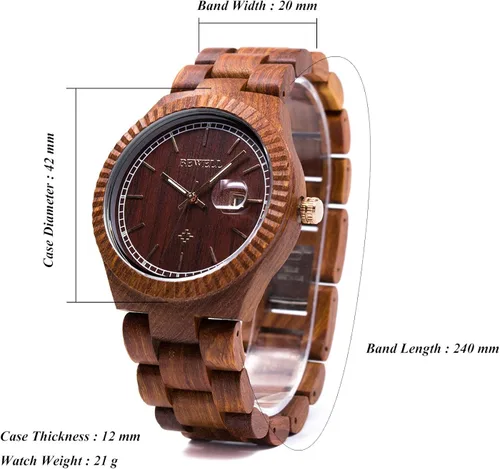 Vista 3 de BEWELL Men Wood Watch Vintage Quartz Movement Lightweight Wrist Watches W112A