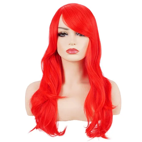 Vista 14 de Morvally - Peluca de cabello sintético lacio y ondulado con flequillo, 23 pulgadas de largo, resistente al calor, para Cosplay, disfraz de Halloween