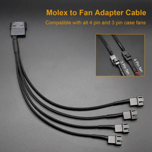 Vista 2 de Molex - Adaptador de ventilador de 4 pines para carcasa de PC de 3 pines y 4 pines, ventiladores de refrigeración de 12 V, cable de alimentación