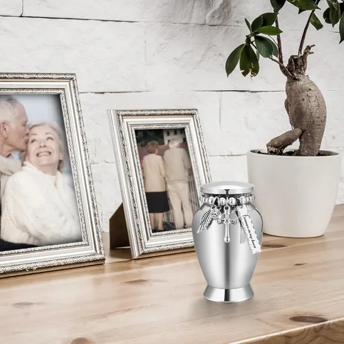Vista 5 de Urnas pequeñas para cenizas humanas, mini urnas de cremación para la pérdida de un ser querido, urna de recuerdo de acero inoxidable para cenizas