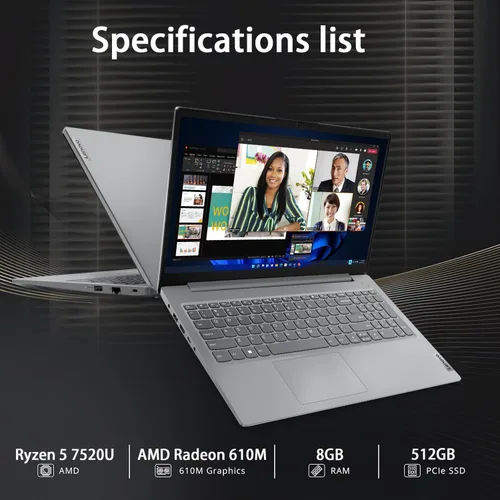 Vista 2 de Lenovo - Computadora portátil para el hogar, estudiante, negocios (15.6 pulgadas FHD, AMD Ryzen 5 7520U (> Intel i5-1235U), 8 GB de RAM, 512 GB