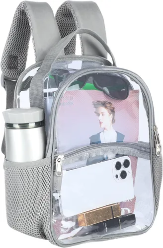 Vista 3 de Mochila de plástico transparente aprobada para estadios, perfecta para el trabajo, escuela, viajes, Gris, Compacto
