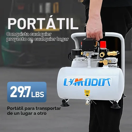 Vista 5 de Compresor de aire eléctrico sin aceite silencioso, 68 dB, tanque de aire de 1 galón