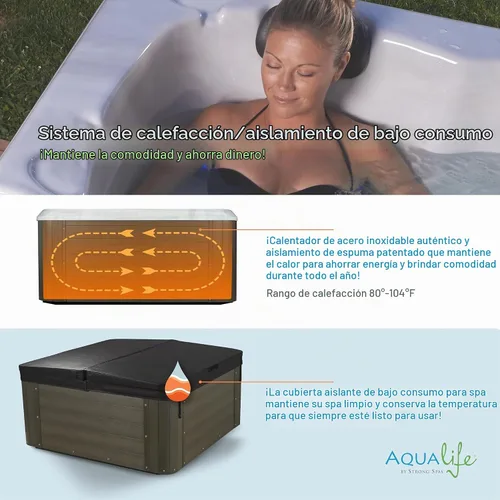 Vista 10 de Bañera de Hidromasaje AquaLife Serie Select® de 7 Personas con 100 Chorros de Acrílico, sin Asiento, con Ozonizador y Escalones