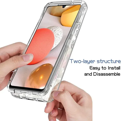 Vista 4 de Funda protectora de cuerpo completo con diseño floral transparente y protector de pantalla de vidrio templado para Samsung Galaxy A42 5G