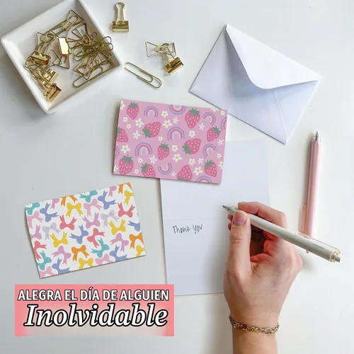 Vista 6 de 24 tarjetas y sobres en blanco para tarjetas de notas en blanco, papelería Pastel colorido 24 piezas