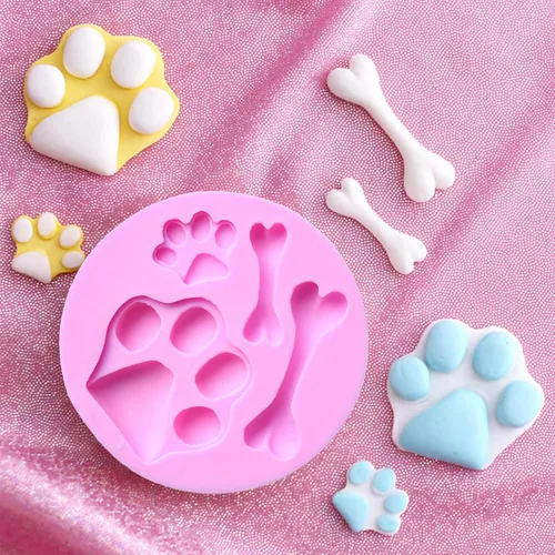 Vista 5 de 2 moldes de jabón de silicona para perros, forma de hueso de pata de cachorro 3D, molde de fondant de silicona, lindo molde de vela para perro, cera