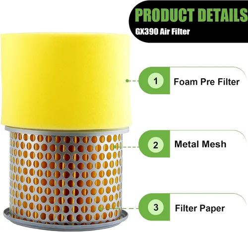 Vista 3 de Filtro de aire 17210-ZE3-505 compatible con motor GX340 11HP GX390 13HP con prefiltro de espuma - Reemplace el filtro de aire 17210-ZE3-010