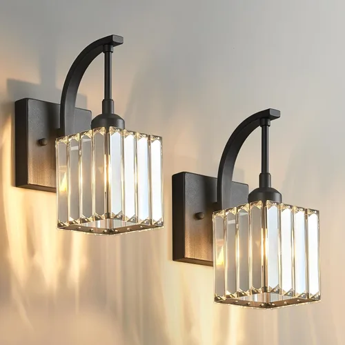 Vista 22 de Luces de tocador de cristal de 3 luces negras para tocador de baño, modernas lámparas de baño de cristal sobre espejo de 23.62 pulgadas de largo