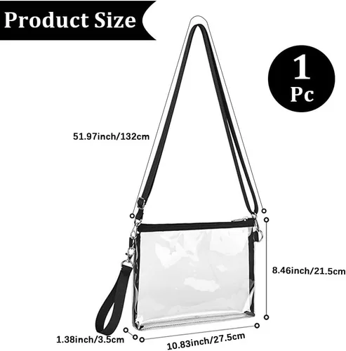 Vista 2 de Bolsa transparente para eventos de estadio, bolsa cruzada transparente de PVC transparente, bolso impermeable transparente con correa ajustable