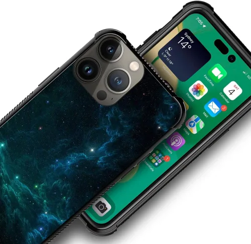 Vista 7 de CARLOCA Funda compatible con iPhone 15, increíble patrón de luz espacial nebulosa para niñas y niños, ultra protección, a prueba de golpes