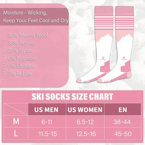 Vista 5 de RIOROO Calcetines de esquí de lana merino, paquete de 23 pares de calcetines de esquí y snowboard para hombres, mujeres y jóvenes, calcetines