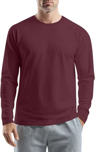 Vista 6 de Camisetas para hombre, manga larga, color sólido, cuello redondo, camisetas básicas informales, M-3XL
