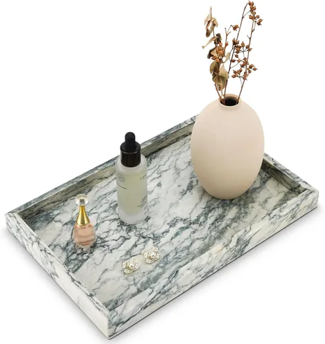 Vista 19 de Bandeja de mármol natural real para baño, tocador, cocina y escritorio, bandeja rectangular de piedra de mármol genuino para joyas, cosméticos