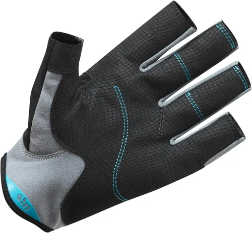 Vista 2 de Gill Guantes de vela Junior Deckhand – Dedo corto con dedos de longitud 3/4 – Protección solar UV 50+ y repelente al agua Negro/BlueJay