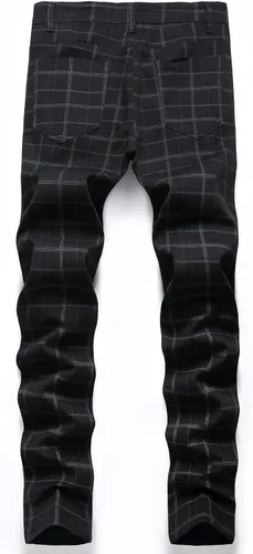 Vista 2 de Pantalones a cuadros para hombre, elásticos para hombre, pantalones de vestir ajustados sin pinzas, pantalones chinos casuales de negocios a la moda