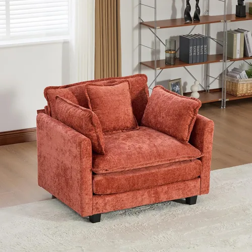 Vista 231 de Sofá seccional modular verde de 111.5", sofás seccionales grandes de 3 plazas para sala de estar, sofá nube oversized de tela chenille con otomana