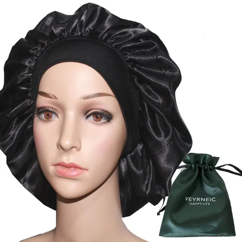 Vista 8 de VEYRNEIC Gorro de satén para el cabello para dormir, gorras de seda para quimioterapia con banda elástica ancha, gorro de dormir para mujeres