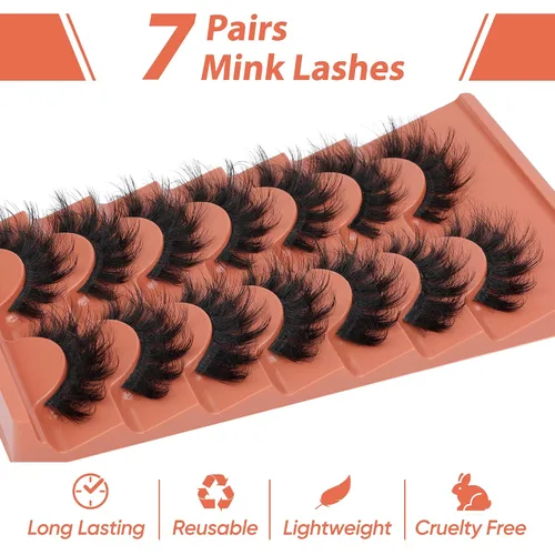 Vista 3 de TOOCHUNAG - Pestañas postizas esponjosas 8D de 20mm, pelo de visón sintético, pestañas naturales, gruesas, con volumen, ojo de gato, paquete de 7