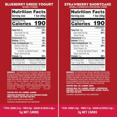 Vista 2 de Atkins Barrita de yogur griego de arándanos y fresas con alto contenido de proteínas, alta fibra, apta para dieta cetogénica, 12