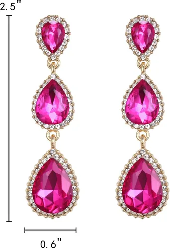 Vista 55 de EleQueen Pendientes de cristal austriaco en tono dorado para mujer, forma de pera de 2.5 pulgadas, color esmeralda