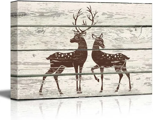 Vista 44 de wall26 - Obra de arte con estampado de madera de ciervo en bosque de abedules - Lienzo rústico para pared, arte para el hogar - 16 x 24 pulgadas
