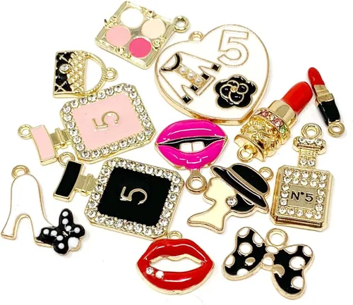 Vista 2 de SUNEEY Surtido de lápices labiales esmaltados chapados en oro, estilo moderno, dijes para zapatos, bricolaje para niñas, niños, mujeres, adultos