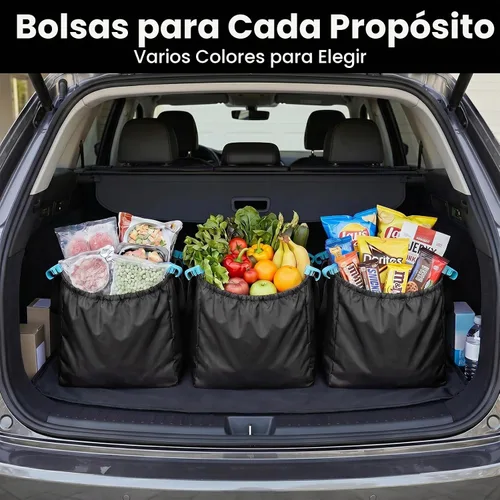 Vista 6 de Handy Sandy Carrito - Paquete de 3 bolsas de compras reutilizables con clips para carrito Juego de asas organizador de comestibles de alta
