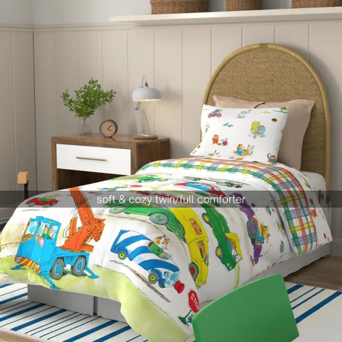 Vista 5 de Richard Scarry's Busy World Book - Ropa de cama para niños, edredón de microfibra súper suave reversible, Individual/Matrimonial