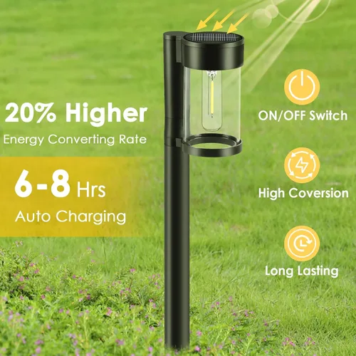 Vista 4 de Mancra Luces solares para caminos al aire libre, paquete de 10 luces solares de metal y vidrio para exteriores, impermeables, para paisaje, camino