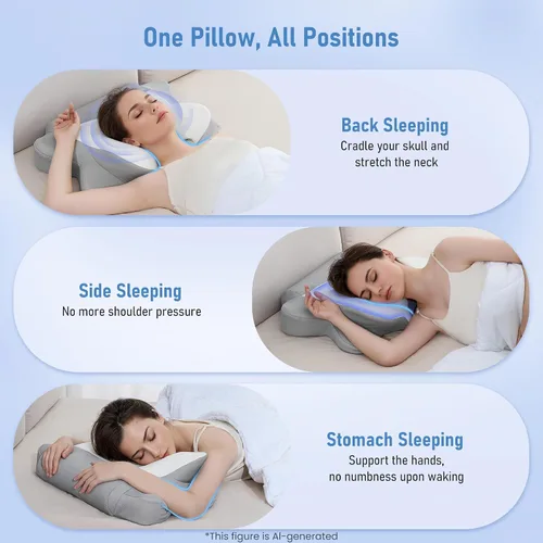 Vista 5 de Almohada cervical para aliviar el dolor de cuello, almohada de espuma viscoelástica de contorno con funda de almohada transpirable y refrescante